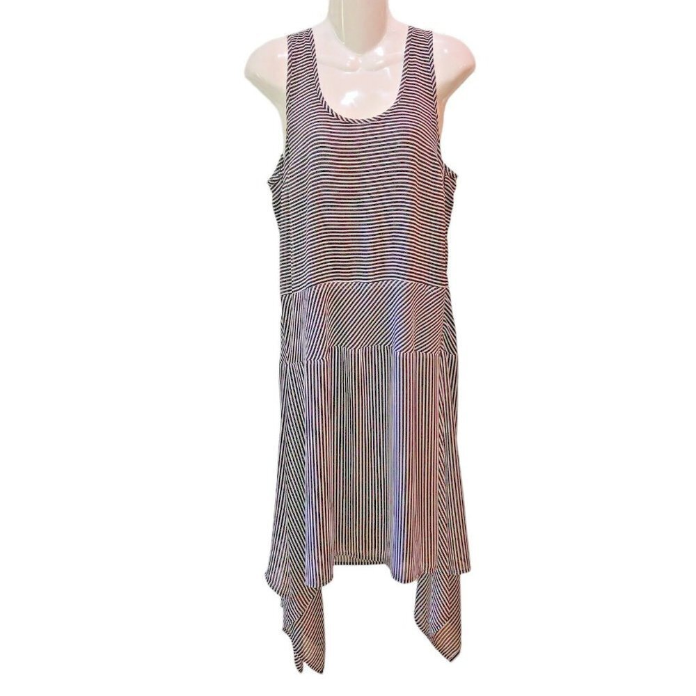 Michael Kors Size 10 Black White Stripe Drop Waist Handkerchief Tank Dress